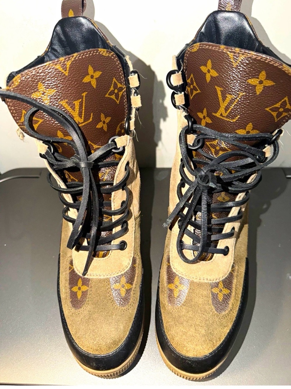 Louis Vuitton Brown Monogram Suede Lace-Up Boots
